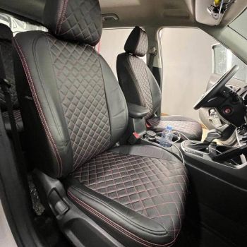 Авточехлы Автопилот Черный Ромб (красная строчка)
